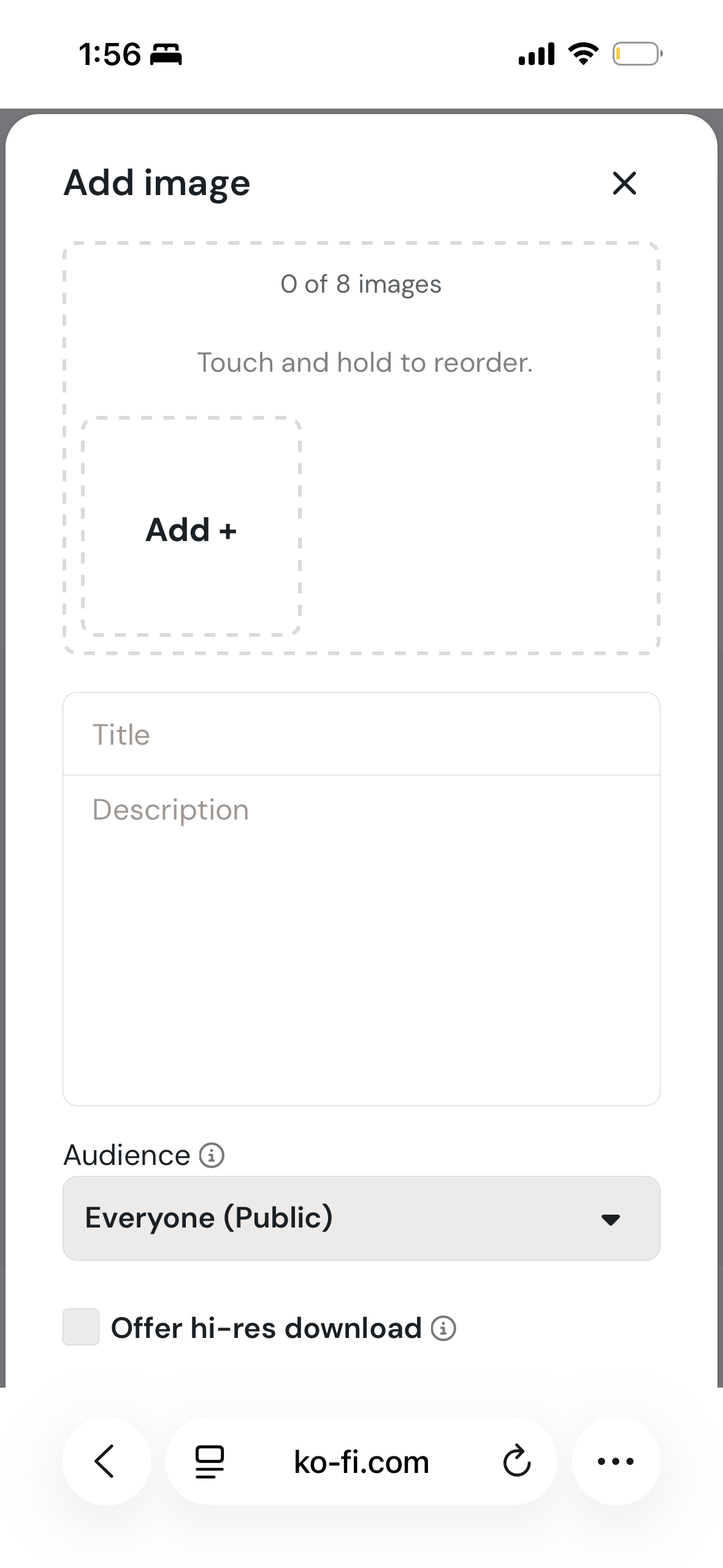 Ko-fi submission flow screenshot 1