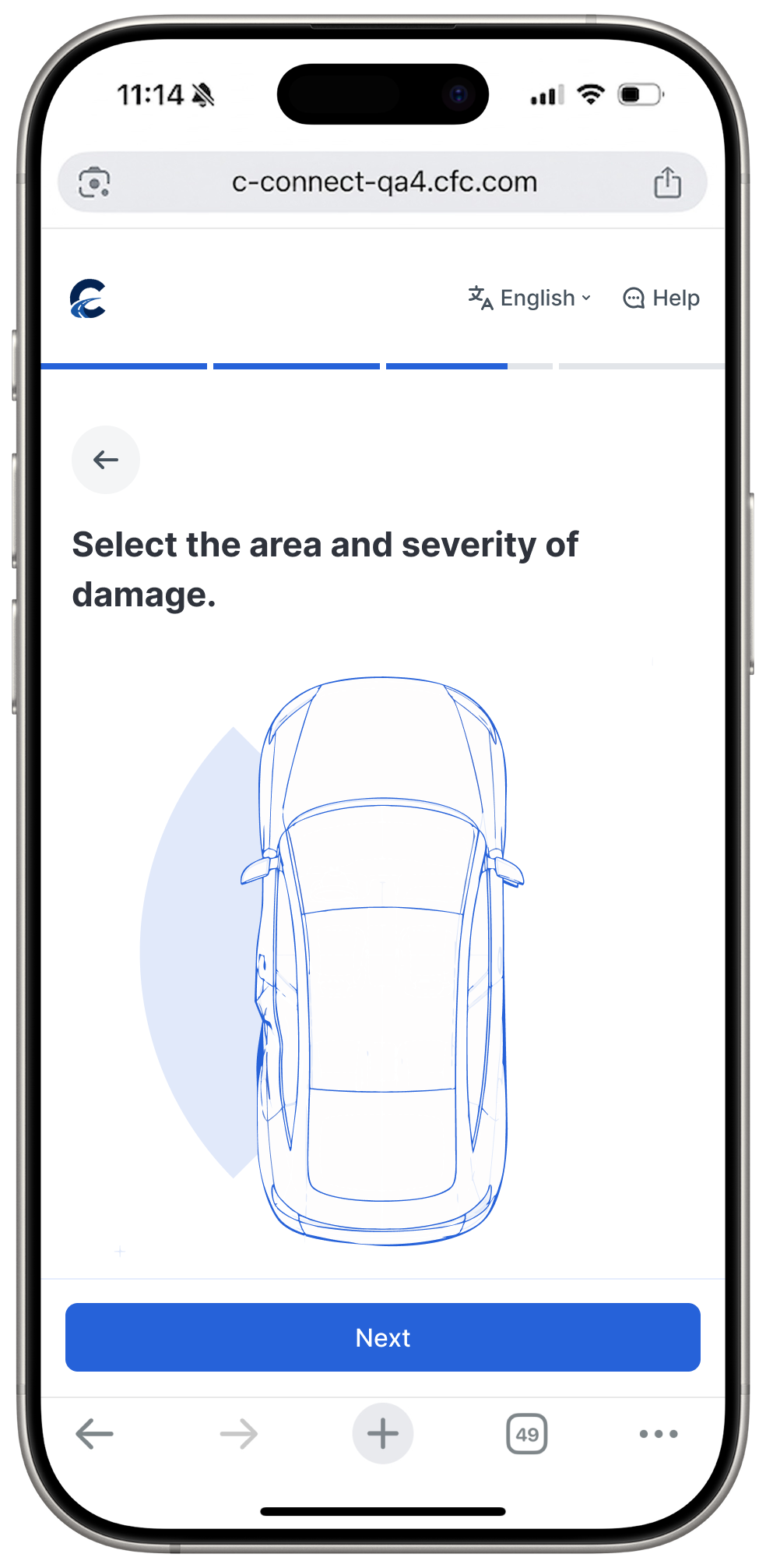 Select the area and severity of damage