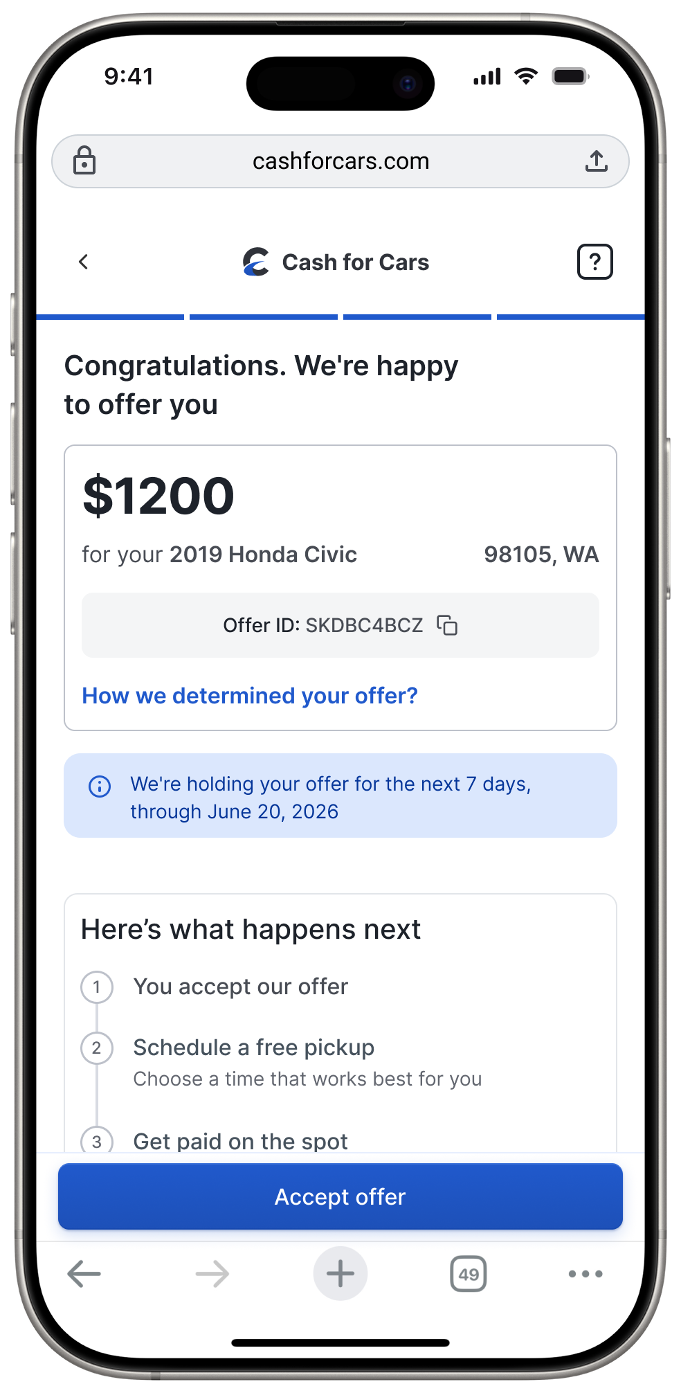 New final offer screen