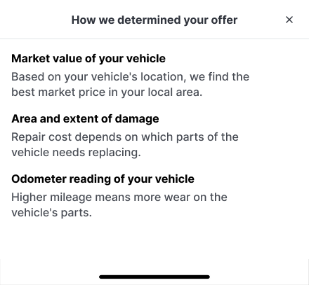 Modal showing how we determined your offer